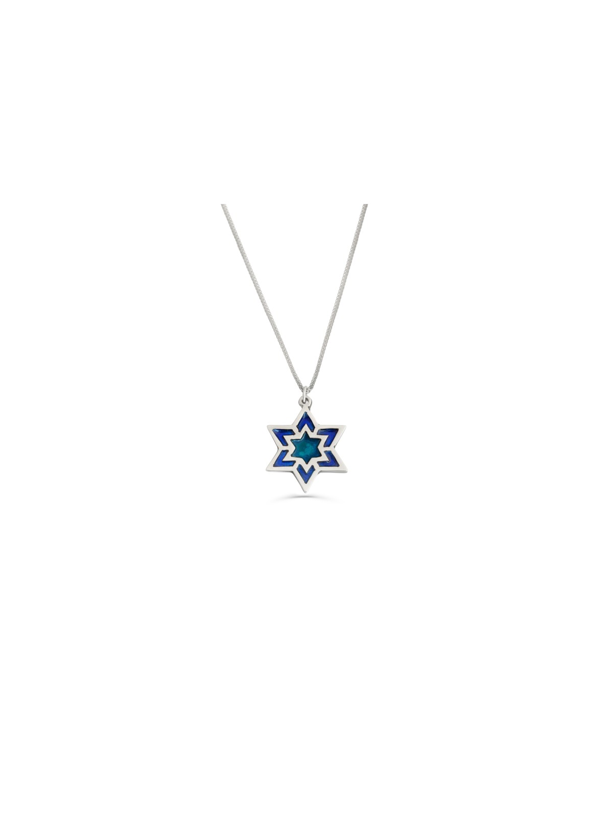שרשרת מגן דוד גדולה עם אמייל, צוואר משפחתי מכסף סטרלינג